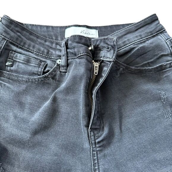 KanCan Black Denim Frayed Asymmetrical Hem Jeans in Charcoal Size 27 - Picture 11 of 16